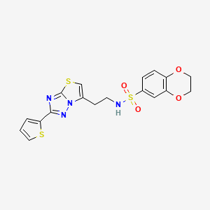 molecular formula C18H16N4O4S3 B3313278 N-(2-(2-(thiophen-2-yl)thiazolo[3,2-b][1,2,4]triazol-6-yl)ethyl)-2,3-dihydrobenzo[b][1,4]dioxine-6-sulfonamide CAS No. 946357-32-0