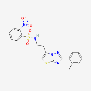 molecular formula C19H17N5O4S2 B3313289 2-nitro-N-(2-(2-(o-tolyl)thiazolo[3,2-b][1,2,4]triazol-6-yl)ethyl)benzenesulfonamide CAS No. 946357-72-8