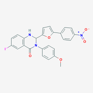 molecular formula C25H18IN3O5 B331329 2-(5-{4-nitrophenyl}-2-furyl)-6-iodo-3-(4-methoxyphenyl)-2,3-dihydro-4(1H)-quinazolinone 