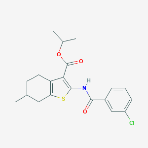 molecular formula C20H22ClNO3S B331335 Isopropyl 2-[(3-chlorobenzoyl)amino]-6-methyl-4,5,6,7-tetrahydro-1-benzothiophene-3-carboxylate 