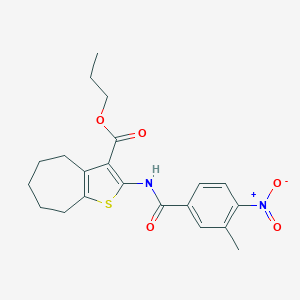 molecular formula C21H24N2O5S B331339 propyl 2-({4-nitro-3-methylbenzoyl}amino)-5,6,7,8-tetrahydro-4H-cyclohepta[b]thiophene-3-carboxylate 