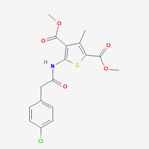molecular formula C17H16ClNO5S B331341 Dimethyl 5-{[(4-chlorophenyl)acetyl]amino}-3-methyl-2,4-thiophenedicarboxylate 