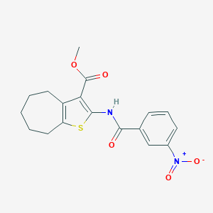 molecular formula C18H18N2O5S B331344 methyl 2-({3-nitrobenzoyl}amino)-5,6,7,8-tetrahydro-4H-cyclohepta[b]thiophene-3-carboxylate 