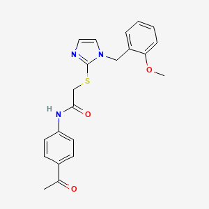 molecular formula C21H21N3O3S B3313490 N-(4-acetylphenyl)-2-((1-(2-methoxybenzyl)-1H-imidazol-2-yl)thio)acetamide CAS No. 946368-54-3