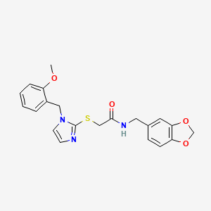 molecular formula C21H21N3O4S B3313495 N-(1,3-benzodioxol-5-ylmethyl)-2-{[1-(2-methoxybenzyl)-1H-imidazol-2-yl]thio}acetamide CAS No. 946368-58-7