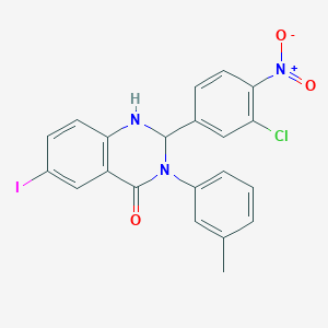 molecular formula C21H15ClIN3O3 B331354 2-(3-chloro-4-nitrophenyl)-6-iodo-3-(3-methylphenyl)-2,3-dihydroquinazolin-4(1H)-one 