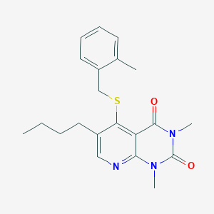 molecular formula C21H25N3O2S B3313549 6-butyl-1,3-dimethyl-5-((2-methylbenzyl)thio)pyrido[2,3-d]pyrimidine-2,4(1H,3H)-dione CAS No. 946377-88-4