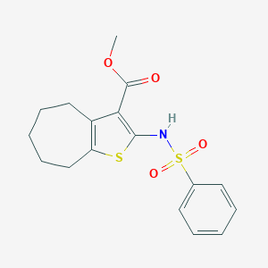 molecular formula C17H19NO4S2 B331357 methyl 2-[(phenylsulfonyl)amino]-5,6,7,8-tetrahydro-4H-cyclohepta[b]thiophene-3-carboxylate 