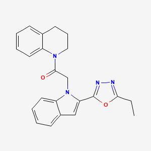 molecular formula C23H22N4O2 B3313587 1-{[2-(5-ethyl-1,3,4-oxadiazol-2-yl)-1H-indol-1-yl]acetyl}-1,2,3,4-tetrahydroquinoline CAS No. 946380-95-6
