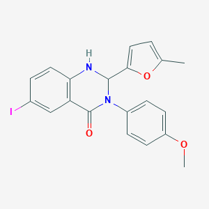 molecular formula C20H17IN2O3 B331363 6-iodo-3-(4-methoxyphenyl)-2-(5-methyl-2-furyl)-2,3-dihydro-4(1H)-quinazolinone 