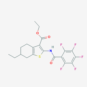 molecular formula C20H18F5NO3S B331364 Ethyl 6-ethyl-2-[(2,3,4,5,6-pentafluorobenzoyl)amino]-4,5,6,7-tetrahydro-1-benzothiophene-3-carboxylate 