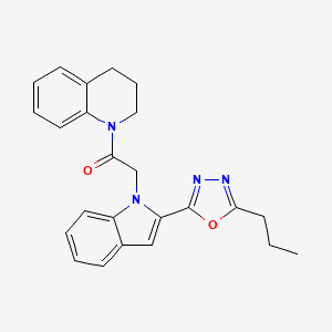 molecular formula C24H24N4O2 B3313642 1-{[2-(5-propyl-1,3,4-oxadiazol-2-yl)-1H-indol-1-yl]acetyl}-1,2,3,4-tetrahydroquinoline CAS No. 946381-53-9