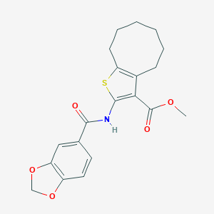 molecular formula C20H21NO5S B331367 Methyl 2-[(1,3-benzodioxol-5-ylcarbonyl)amino]-4,5,6,7,8,9-hexahydrocycloocta[b]thiophene-3-carboxylate 