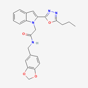 molecular formula C23H22N4O4 B3313672 N-(1,3-benzodioxol-5-ylmethyl)-2-[2-(5-propyl-1,3,4-oxadiazol-2-yl)-1H-indol-1-yl]acetamide CAS No. 946381-89-1