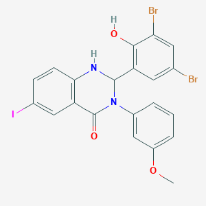 molecular formula C21H15Br2IN2O3 B331371 2-(3,5-dibromo-2-hydroxyphenyl)-6-iodo-3-(3-methoxyphenyl)-2,3-dihydro-4(1H)-quinazolinone 