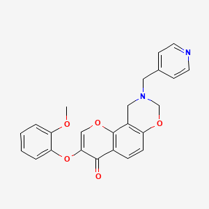 molecular formula C24H20N2O5 B3313762 3-(2-methoxyphenoxy)-9-(pyridin-4-ylmethyl)-9,10-dihydrochromeno[8,7-e][1,3]oxazin-4(8H)-one CAS No. 946385-58-6