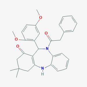 molecular formula C31H32N2O4 B331377 6-(2,5-Dimethoxyphenyl)-9,9-dimethyl-5-(2-phenylacetyl)-6,8,10,11-tetrahydrobenzo[b][1,4]benzodiazepin-7-one 