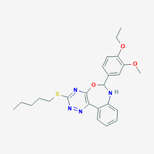 molecular formula C24H28N4O3S B331381 6-(4-Ethoxy-3-methoxyphenyl)-3-(pentylsulfanyl)-6,7-dihydro[1,2,4]triazino[5,6-d][3,1]benzoxazepine 