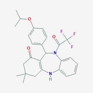 molecular formula C26H27F3N2O3 B331390 6-(4-Isopropoxyphenyl)-9,9-dimethyl-5-(2,2,2-trifluoroacetyl)-6,8,10,11-tetrahydrobenzo[b][1,4]benzodiazepin-7-one 