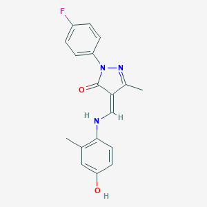 molecular formula C18H16FN3O2 B331404 (4Z)-2-(4-fluorophenyl)-4-[(4-hydroxy-2-methylanilino)methylidene]-5-methylpyrazol-3-one 