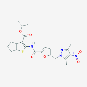 molecular formula C22H24N4O6S B331409 isopropyl 2-({5-[(3,5-dimethyl-4-nitro-1H-pyrazol-1-yl)methyl]-2-furoyl}amino)-5,6-dihydro-4H-cyclopenta[b]thiophene-3-carboxylate 