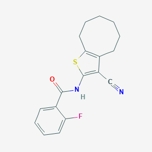 molecular formula C18H17FN2OS B331410 N-(3-cyano-4,5,6,7,8,9-hexahydrocycloocta[b]thiophen-2-yl)-2-fluorobenzamide 