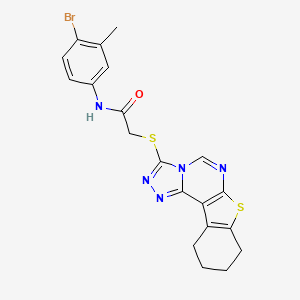molecular formula C20H18BrN5OS2 B3314117 N-(4-bromo-3-methylphenyl)-2-{10-thia-3,4,6,8-tetraazatetracyclo[7.7.0.0^{2,6}.0^{11,16}]hexadeca-1(9),2,4,7,11(16)-pentaen-5-ylsulfanyl}acetamide CAS No. 950262-53-0