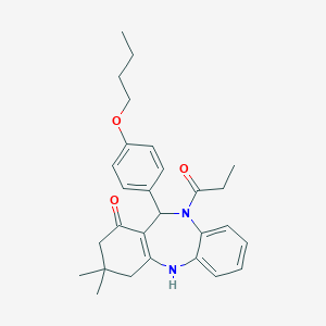 molecular formula C28H34N2O3 B331413 11-(4-butoxyphenyl)-3,3-dimethyl-10-propionyl-2,3,4,5,10,11-hexahydro-1H-dibenzo[b,e][1,4]diazepin-1-one 