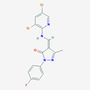 molecular formula C16H11Br2FN4O B331414 (4Z)-4-[[(3,5-dibromopyridin-2-yl)amino]methylidene]-2-(4-fluorophenyl)-5-methylpyrazol-3-one 