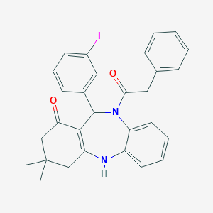 molecular formula C29H27IN2O2 B331415 11-(3-iodophenyl)-3,3-dimethyl-10-(phenylacetyl)-2,3,4,5,10,11-hexahydro-1H-dibenzo[b,e][1,4]diazepin-1-one 