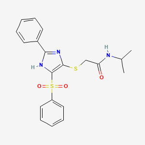 molecular formula C20H21N3O3S2 B3314176 2-{[2-phenyl-4-(phenylsulfonyl)-1H-imidazol-5-yl]sulfanyl}-N-(propan-2-yl)acetamide CAS No. 950304-91-3