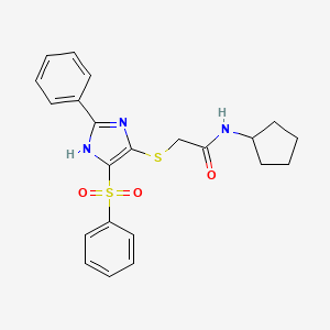 molecular formula C22H23N3O3S2 B3314195 2-{[4-(benzenesulfonyl)-2-phenyl-1H-imidazol-5-yl]sulfanyl}-N-cyclopentylacetamide CAS No. 950395-48-9