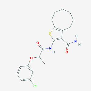 molecular formula C20H23ClN2O3S B331421 2-{[2-(3-Chlorophenoxy)propanoyl]amino}-4,5,6,7,8,9-hexahydrocycloocta[b]thiophene-3-carboxamide 