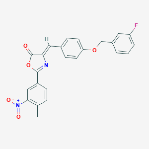 molecular formula C24H17FN2O5 B331423 4-{4-[(3-fluorobenzyl)oxy]benzylidene}-2-{3-nitro-4-methylphenyl}-1,3-oxazol-5(4H)-one 