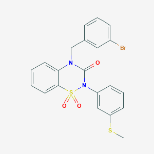 molecular formula C21H17BrN2O3S2 B3314323 4-(3-bromobenzyl)-2-(3-(methylthio)phenyl)-2H-benzo[e][1,2,4]thiadiazin-3(4H)-one 1,1-dioxide CAS No. 951486-35-4