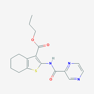 molecular formula C17H19N3O3S B331437 Propyl 2-[(2-pyrazinylcarbonyl)amino]-4,5,6,7-tetrahydro-1-benzothiophene-3-carboxylate 