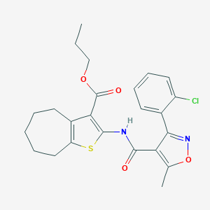 molecular formula C24H25ClN2O4S B331442 propyl 2-({[3-(2-chlorophenyl)-5-methyl-4-isoxazolyl]carbonyl}amino)-5,6,7,8-tetrahydro-4H-cyclohepta[b]thiophene-3-carboxylate 