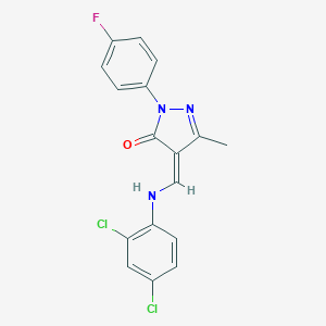 molecular formula C17H12Cl2FN3O B331452 (4Z)-4-[(2,4-dichloroanilino)methylidene]-2-(4-fluorophenyl)-5-methylpyrazol-3-one 