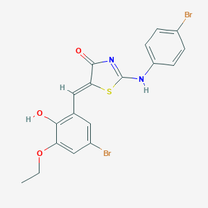 molecular formula C18H14Br2N2O3S B331454 (5Z)-2-(4-bromoanilino)-5-[(5-bromo-3-ethoxy-2-hydroxyphenyl)methylidene]-1,3-thiazol-4-one 