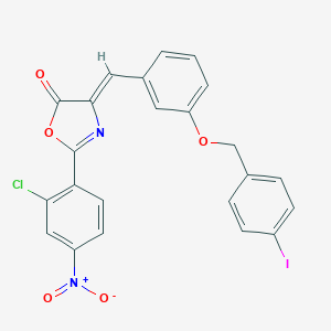 molecular formula C23H14ClIN2O5 B331455 2-{2-chloro-4-nitrophenyl}-4-{3-[(4-iodobenzyl)oxy]benzylidene}-1,3-oxazol-5(4H)-one 