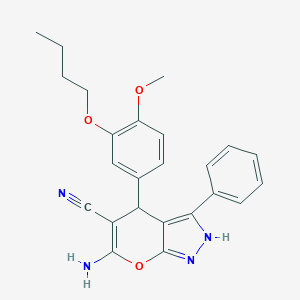 molecular formula C24H24N4O3 B331465 6-Amino-4-(3-butoxy-4-methoxyphenyl)-3-phenyl-2,4-dihydropyrano[2,3-c]pyrazole-5-carbonitrile 