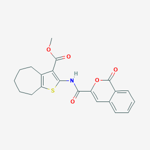 molecular formula C21H19NO5S B331469 methyl 2-{[(1-oxo-1H-isochromen-3-yl)carbonyl]amino}-5,6,7,8-tetrahydro-4H-cyclohepta[b]thiophene-3-carboxylate 