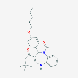 molecular formula C28H34N2O3 B331473 5-Acetyl-9,9-dimethyl-6-(4-pentoxyphenyl)-6,8,10,11-tetrahydrobenzo[b][1,4]benzodiazepin-7-one 