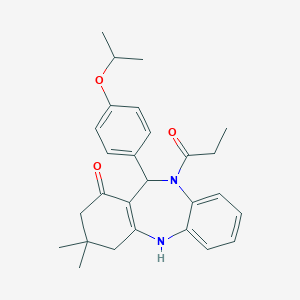 molecular formula C27H32N2O3 B331476 11-(4-isopropoxyphenyl)-3,3-dimethyl-10-propionyl-2,3,4,5,10,11-hexahydro-1H-dibenzo[b,e][1,4]diazepin-1-one 