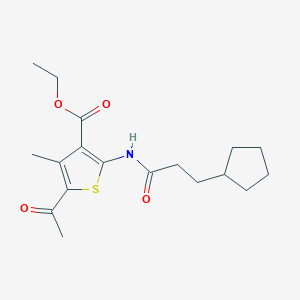 molecular formula C18H25NO4S B331481 Ethyl 5-acetyl-2-[(3-cyclopentylpropanoyl)amino]-4-methyl-3-thiophenecarboxylate 