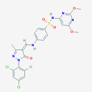molecular formula C23H19Cl3N6O5S B331483 N-(2,6-dimethoxypyrimidin-4-yl)-4-[[(Z)-[3-methyl-5-oxo-1-(2,4,6-trichlorophenyl)pyrazol-4-ylidene]methyl]amino]benzenesulfonamide 