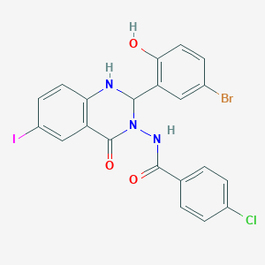 N-(2-(5-bromo-2-hydroxyphenyl)-6-iodo-4-oxo-1,4-dihydro-3(2H)-quinazolinyl)-4-chlorobenzamide