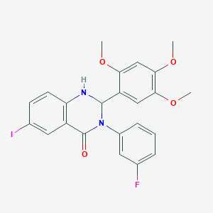 molecular formula C23H20FIN2O4 B331490 3-(3-fluorophenyl)-6-iodo-2-(2,4,5-trimethoxyphenyl)-2,3-dihydro-4(1H)-quinazolinone 