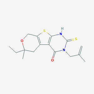 molecular formula C16H20N2O2S2 B331493 12-Ethyl-12-methyl-4-(2-methylprop-2-enyl)-5-sulfanylidene-11-oxa-8-thia-4,6-diazatricyclo[7.4.0.02,7]trideca-1(9),2(7)-dien-3-one CAS No. 6141-55-5
