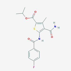 molecular formula C17H17FN2O4S B331499 Propan-2-yl 4-carbamoyl-5-{[(4-fluorophenyl)carbonyl]amino}-3-methylthiophene-2-carboxylate 